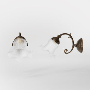 Brass wall light with curlicue detail and frosted glass shade, classic design Made in Italy by Ghidini 1849 | Finish: OAS Antique Brass