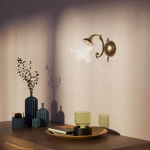 Brass wall light with curlicue detail and frosted glass shade, classic design Made in Italy by Ghidini 1849 | Finish: OBS Bronze Satin Brass