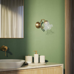 Brass wall light with curlicue detail and frosted glass shade, classic design Made in Italy by Ghidini 1849 | Finish: OBS Bronze Satin Brass