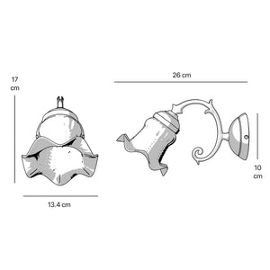 Brass wall light with curlicue detail and frosted glass shade, classic design Made in Italy by Ghidini 1849