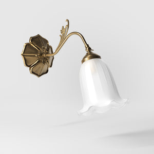 Floral brass wall lamp with frosted glass shade, romantic style by Ghidini 1849 - Finish: OBS Bronze Satin Brass