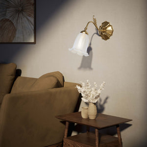 Floral brass wall lamp with frosted glass shade, romantic style by Ghidini 1849 - Finish: OBS Bronze Satin Brass