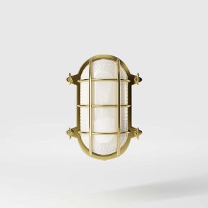 Nautical outdoor wall lamp in brass with protective grid and glass, maritime style for outdoor lighting by Ghidini 1849 - Finish: OLV Polished Brass