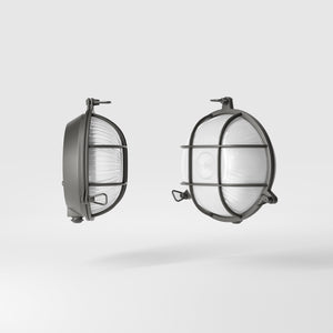 Round outdoor wall lamp in brass with protective grid and glass, marine style for outdoor lighting by Ghidini 1849 - Finish: OBR Dark Bronze