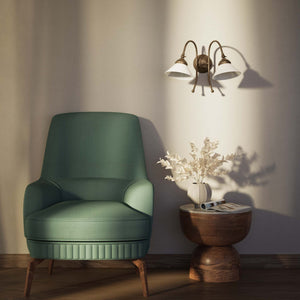 Double wall lamp in brass with conical glossy white glass shades and adjustable joints Italian design Made in Italy by Ghidini 1849 - Finish: OAS Antique Brass