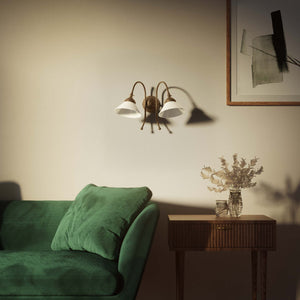 Double wall lamp in brass with conical glossy white glass shades and adjustable joints Italian design Made in Italy by Ghidini 1849 - Finish: OBM Bronze Satin Matt Brass