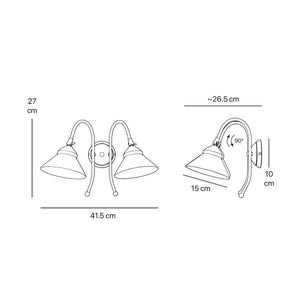 Double wall lamp in brass with conical glossy white glass shades and adjustable joints Italian design Made in Italy by Ghidini 1849