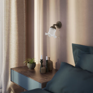 Adjustable brass wall lamp with decorative frosted glass shade by Ghidini 1849 - Finish: OAS Antique Brass