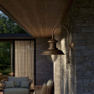 Marine style outdoor wall lamp with teardrop glass shade and shaped brass structure from the Amalfi collection by Ghidini 1849 - Finish: OAS Antique Brass