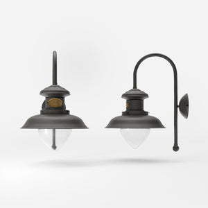 Marine style outdoor wall lamp with teardrop glass shade and shaped brass structure from the Amalfi collection by Ghidini 1849 - Finish: OBR Dark Bronze