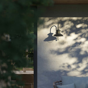 Marine style outdoor wall lamp with teardrop glass shade and shaped brass structure from the Amalfi collection by Ghidini 1849 - Finish: OBR Dark Bronze
