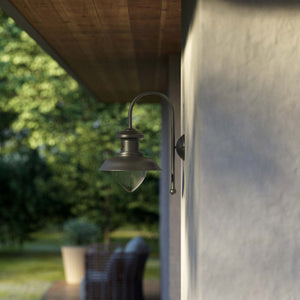 Marine style outdoor wall lamp with teardrop glass shade and shaped brass structure from the Amalfi collection by Ghidini 1849 - Finish: OBR Dark Bronze