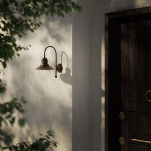 Outdoor brass wall lamp with clear glass shade, rustic maritime style by Ghidini 1849 - Finish: OAS Antique Brass