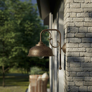 Art Nouveau outdoor wall lamp in brass with floral decorations protective dome and glass diffuser Lipari collection by Ghidini 1849 - Finish: OAS Antique Brass