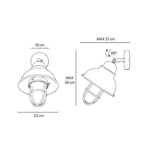 Outdoor brass wall lamp with adjustable joint and glass protection by Ghidini 1849