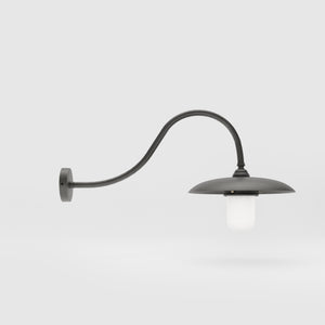 Vintage brass outdoor wall lamp with curved arm and protected glass by Ghidini 1849 - Finish: OBR Dark Bronze