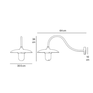 Vintage brass outdoor wall lamp with curved arm and protected glass by Ghidini 1849
