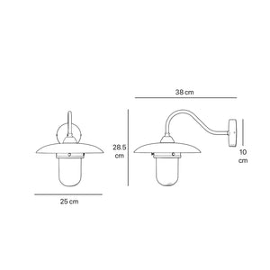Retro brass outdoor wall lamp with wide shade and protected glass by Ghidini 1849