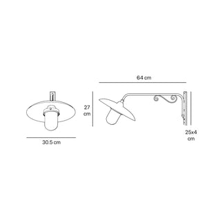 Brass outdoor wall lamp with decorative arm and protected glass by Ghidini 1849
