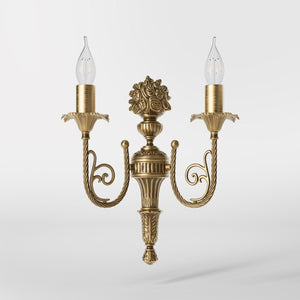 Classic brass wall lamp with two lights in Louis XV style, featuring floral details, perfect for elegant interiors by Ghidini 1849 - Finish: OBS Bronze Satin Brass