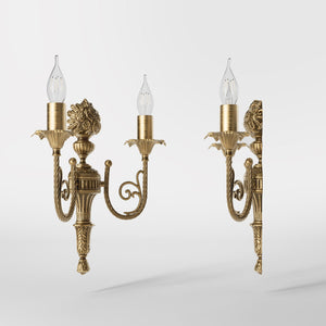 Classic brass wall lamp with two lights in Louis XV style, featuring floral details, perfect for elegant interiors by Ghidini 1849 - Finish: OBS Bronze Satin Brass