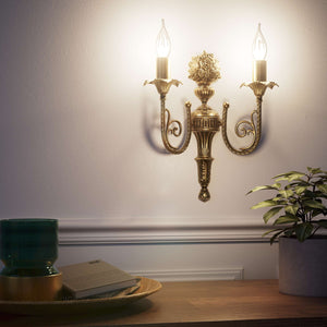 Classic brass wall lamp with two lights in Louis XV style, featuring floral details, perfect for elegant interiors by Ghidini 1849 - Finish: OBS Bronze Satin Brass