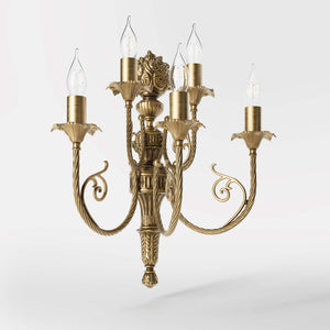 Brass wall lamp with 5 arms, sculpted details, inspired by Baroque Louis XV style by Ghidini 1849 - Finish: OBS Bronze Satin Brass