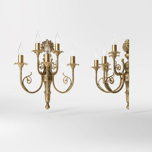 Brass wall lamp with 5 arms, sculpted details, inspired by Baroque Louis XV style by Ghidini 1849 - Finish: OBS Bronze Satin Brass