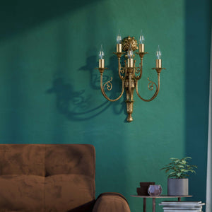 Brass wall lamp with 5 arms, sculpted details, inspired by Baroque Louis XV style by Ghidini 1849 - Finish: OBS Bronze Satin Brass