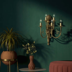 Brass wall lamp with 5 arms, sculpted details, inspired by Baroque Louis XV style by Ghidini 1849 - Finish: OBS Bronze Satin Brass