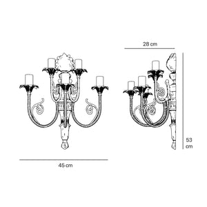 Brass wall lamp with 5 arms, sculpted details, inspired by Baroque Louis XV style by Ghidini 1849