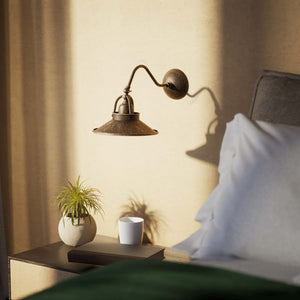 Rustic Brass Wall Lamp with Adjustable Shade, Country Style, For Living Areas and Hallways by Ghidini 1849 - Finish: OAS Antique Brass