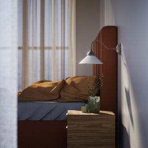 Vintage style wall lamp in brass with curved arm and white glass shade, Sofia collection of Italian craftsmanship by Ghidini 1849 - Finish: OBR Dark Bronze