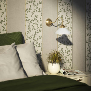 Vintage style wall lamp in brass with curved arm and white glass shade, Sofia collection of Italian craftsmanship by Ghidini 1849 - Finish: OBS Bronze Satin Brass