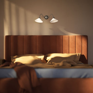 Vintage style wall lamp in brass with curved arm and white glass shade, Sofia collection of Italian craftsmanship by Ghidini 1849 - Finish: OBR Dark Bronze