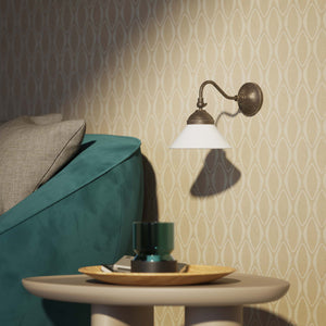 Industrial brass wall lamp with adjustable arm and white glass shade, Italian design Sofia for versatile lighting by Ghidini 1849 - Finish: OAS Antique Brass