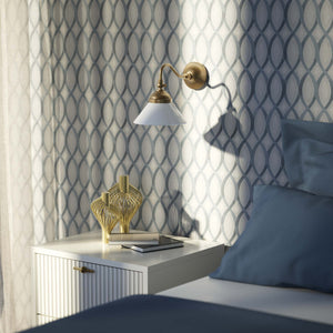 Industrial brass wall lamp with adjustable arm and white glass shade, Italian design Sofia for versatile lighting by Ghidini 1849 - Finish: OBS Bronze Satin Brass