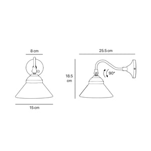 Industrial brass wall lamp with adjustable arm and white glass shade, Italian design Sofia for versatile lighting by Ghidini 1849