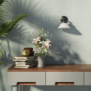 Compact brass wall light with adjustable conical white glass shade, minimalist Sofia design for versatile lighting by Ghidini 1849 - Finish: OBR Dark Bronze