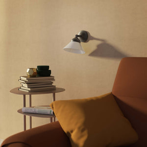 Compact brass wall light with adjustable conical white glass shade, minimalist Sofia design for versatile lighting by Ghidini 1849 - Finish: OBR Dark Bronze