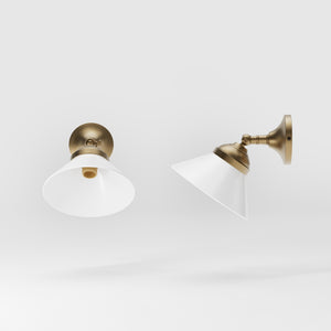 Compact brass wall light with adjustable conical white glass shade, minimalist Sofia design for versatile lighting by Ghidini 1849 - Finish: OBS Bronze Satin Brass