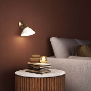 Compact brass wall light with adjustable conical white glass shade, minimalist Sofia design for versatile lighting by Ghidini 1849 - Finish: OBS Bronze Satin Brass