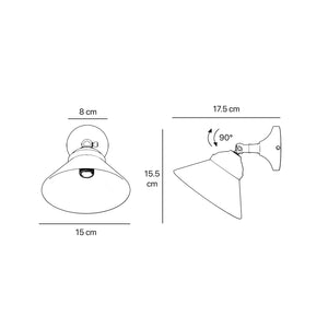 Compact brass wall light with adjustable conical white glass shade, minimalist Sofia design for versatile lighting by Ghidini 1849