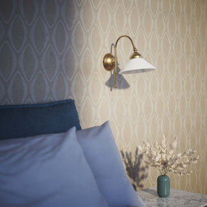 Wall lamp with curved brass arm and conical white glass shade, elegant Sofia design for versatile lighting by Ghidini 1849 - Finish: OBS Bronze Satin Brass