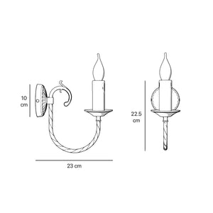 Classic wall lamp in brass with curved arm and candle-effect bulb holder, elegant vintage design by Ghidini 1849