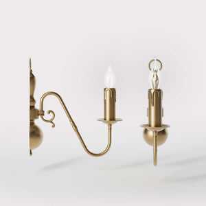 Flemish style brass wall lamp with decorative sphere and curved arm, classic design for interior lighting - Finish: OBS Bronze Satin Brass