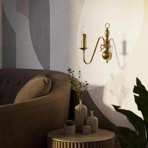 Flemish style brass wall lamp with decorative sphere and curved arm, classic design for interior lighting - Finish: OBS Bronze Satin Brass