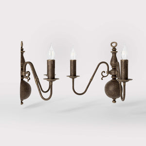 Flemish double brass wall lamp with central decorative sphere and symmetrical arms, classic design for interior lighting - Finish: OAS Antique Brass