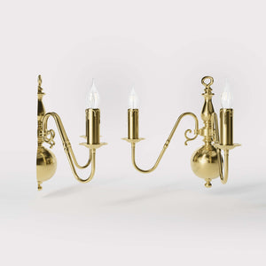 Flemish double brass wall lamp with central decorative sphere and symmetrical arms, classic design for interior lighting - Finish: OLV Polished Brass