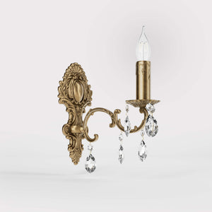 Classic brass wall lamp with crystal pendants baroque style by Ghidini 1849 - Finish: OBS Bronze Satin Brass